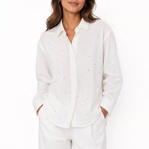 Future Collective White Rhinestone Embellished Cotton Button Down Shirt Mens M